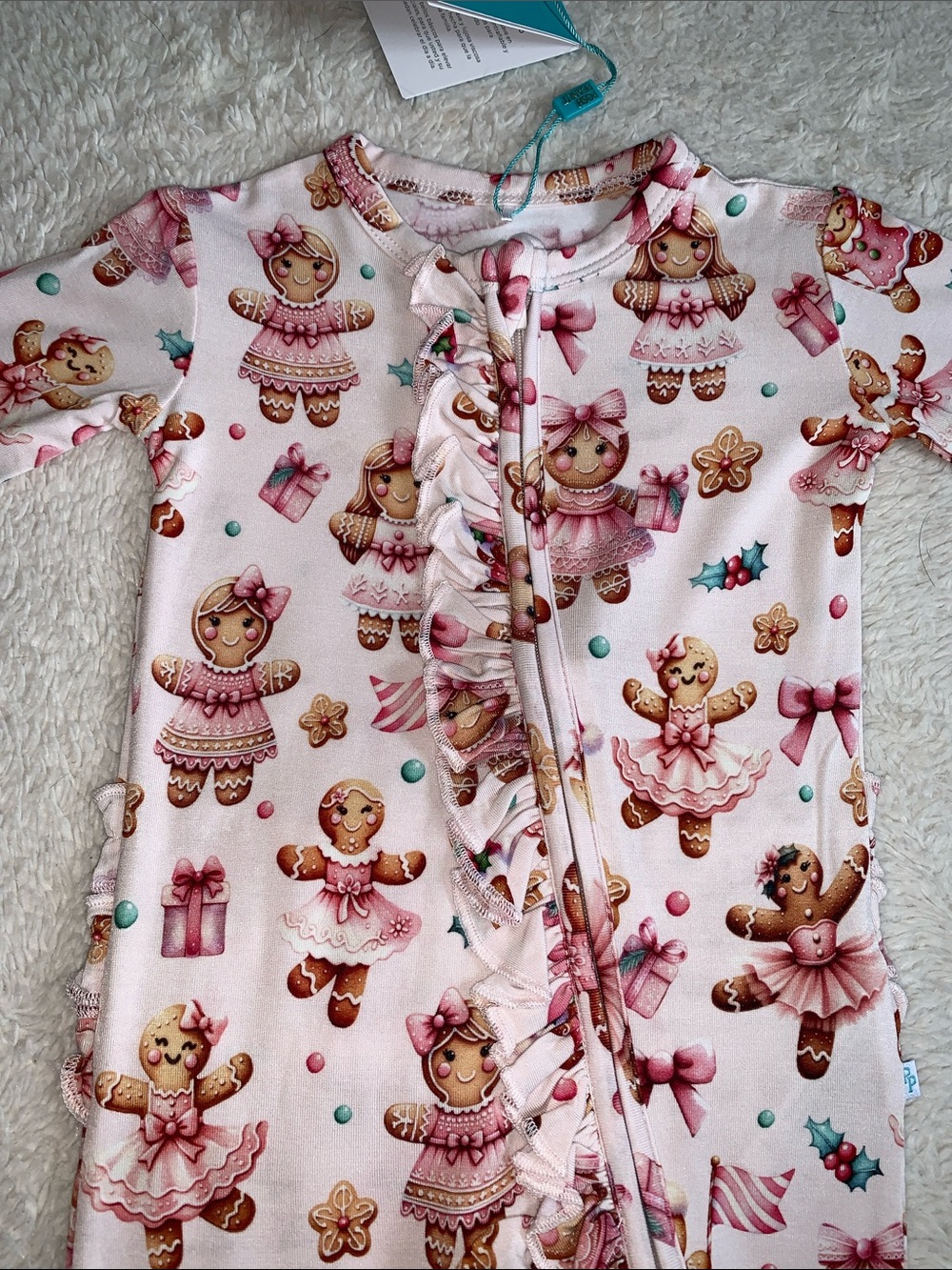 NWT Posh Peanut Ginger Posh Pink Gingerbread Ruffle Footie 3-6M Bamboo